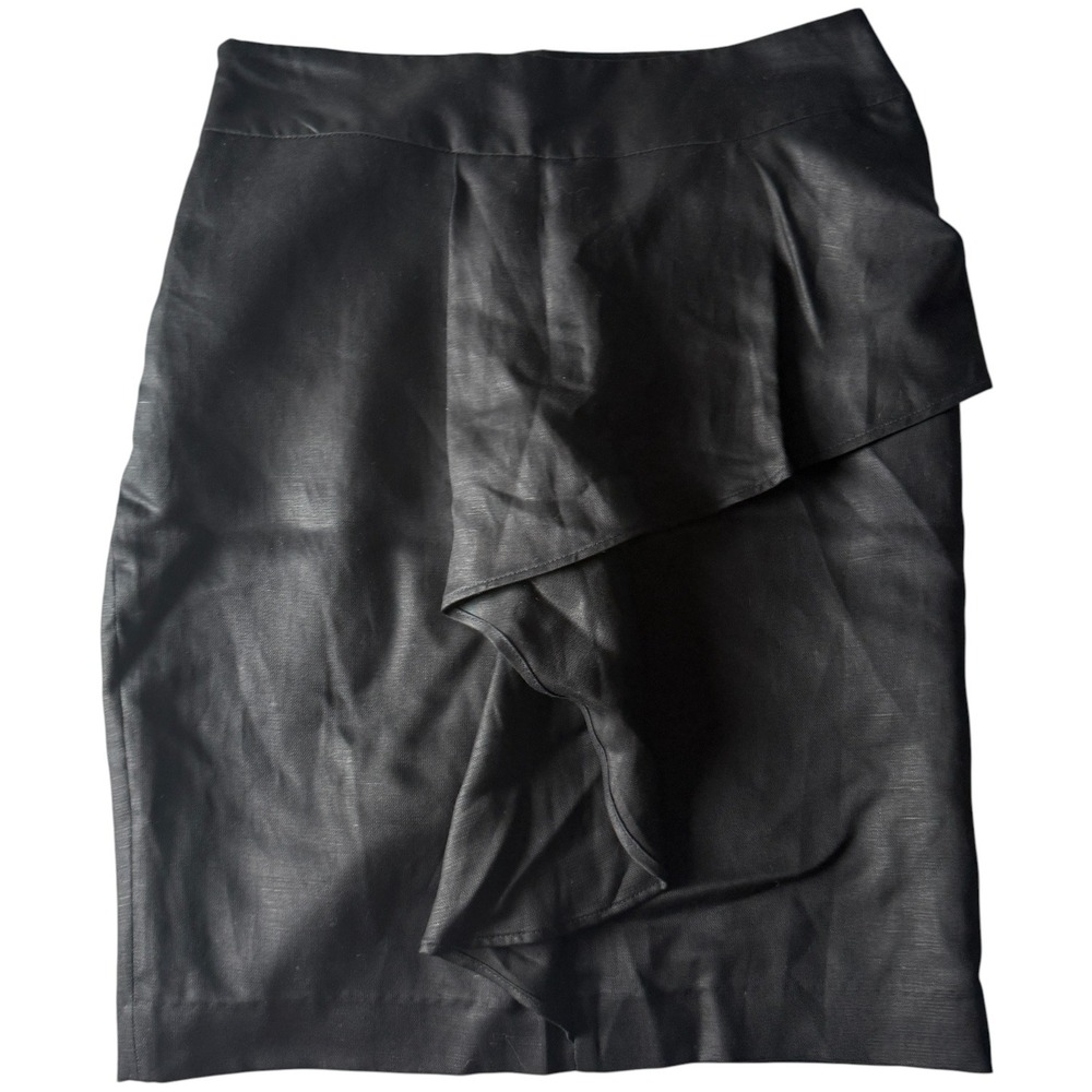 NWT Linen Blend Ruffle Black Zara Pencil Skirt Womens Size M Asymmetrical Office